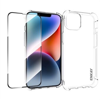 ENKAY HAT PRINCE Anti-drop Phone Case for iPhone 14 TPU Clear Cover with High Aluminium-silicon Glass Screen Film