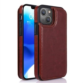 For iPhone 14 Crazy Horse Texture PU Leather Coated TPU Phone Case Card Holder Kickstand Cover