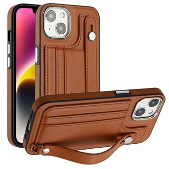 YB Leather Coating Series-5 TPU Case for iPhone 14 Card Slots Shockproof Phone Cover with Kickstand