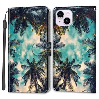 Leather Case for iPhone 14 , Pattern Printed Card Holder Stand Phone Cover