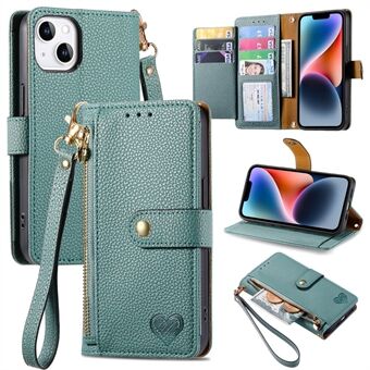 PU Leather RFID Blocking Stand Case for iPhone 14 , Zipper Pocket Wallet Phone Cover