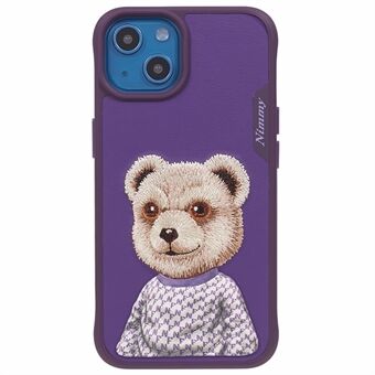 NIMMY PC+TPU+PU Protective Slim Case for iPhone 14 Embroidered Cute Animal Pattern Anti-Drop Phone Cover