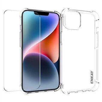 ENKAY HAT PRINCE For iPhone 14 Non-slip TPU Case Clear Phone Cover with High Aluminium-silicon Glass Screen Film