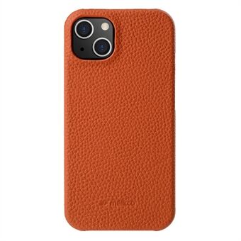 MELKCO For iPhone 14 Genuine Cow Leather Coated PC Back Cover Anti-drop Phone Case
