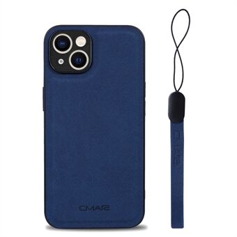 CMAI2 For iPhone 14 Anti-Drop Phone Case PU Leather Coated PC+TPU Phone Cover with Wrist Strap