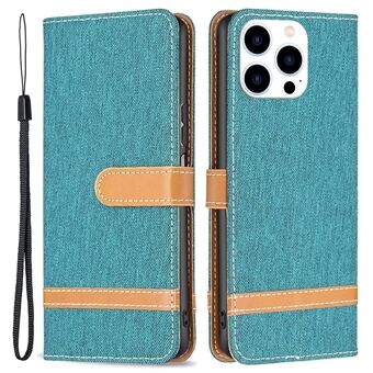 For iPhone 14 Pro 6.1 inch BF Leather Series-2 Folio Flip Magnetic Splicing Leather Phone Case Jeans Cloth Texture Phone Cover with Stand Wallet