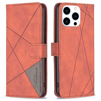 BINFEN COLOR BF Imprinting Pattern Series-2 for iPhone 14 Pro 6.1 inch 05 Imprinting Geometric Pattern Wear-resistant Anti-fall PU Leather Wallet Style Cover Phone Stand Case