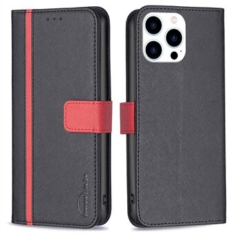BINFEN COLOR BF Leather Series-9 for iPhone 14 Pro 6.1 inch All-inclusive Protection Style 13 Stand Feature Cross Texture Splicing Phone Case PU Leather Wallet Inner TPU Shell