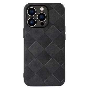 For iPhone 14 Pro 6.1 inch Scratch Resistant Phone Case Grid Texture Anti-drop PU Leather Coated TPU + PC Cover