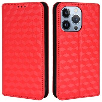 Imprinted Rhombus Pattern Leather Cover for iPhone 14 Pro 6.1 inch, Stand Wallet Function Auto Closing Magnetic Phone Shell
