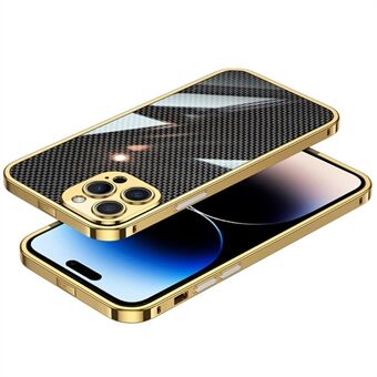 Stainless Steel Phone Cover Bumper Case for iPhone 14 Pro, Carbon Fiber Aramid Fiber Back Plate Metal Lens Protector Shell