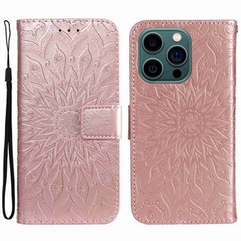 KT Imprinting Flower Series-1 for iPhone 14 Pro 6.1 inch Full Protection Flip Wallet Case Stand Sunflower Imprinted PU Leather Phone Cover with Strap