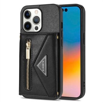 N.BEKUS Phone Case for iPhone 14 Pro 6.1 inch, Wear-resistant PU Leather Coated TPU Back Cover Card Holder Kickstand with Strap