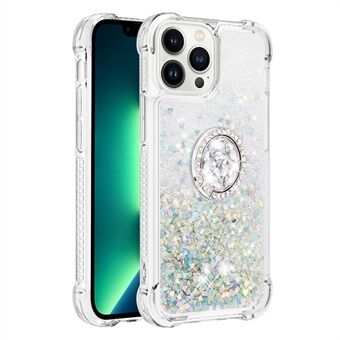 YB Quicksand Series-7 for iPhone 14 Pro 6.1 inch Moving Glitter Sequins Quicksand TPU Phone Case with Ring Holder Kickstand