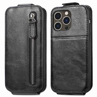 Vertical Flip Zipper Wallet Case for iPhone 14 Pro 6.1 inch, PU Leather Stand Shockproof Phone Cover with Built-in Metal Sheet