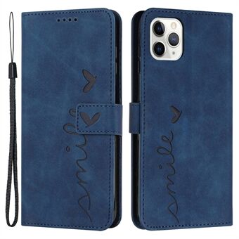 For iPhone 14 Pro 6.1 inch Skin-touch Feeling Heart Shape Imprinted PU Leather Phone Case Stand Wallet Cover with Strap