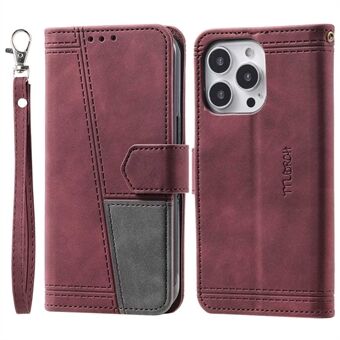 TTUDRCH For iPhone 14 Pro 6.1 inch RFID Blocking Skin-touch Leather Phone Cover Folio Flip Stand Wallet Case with Hand Strap