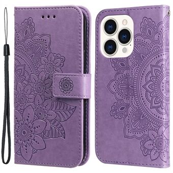 For iPhone 14 Pro 6.1 inch Flower Imprinting Phone Wallet Stand Case Magnetic Clasp PU Leather Protective Cover