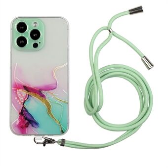 Marble Pattern Case for iPhone 14 Pro 6.1 inch, Well-protected Embossing Anti-wear TPU Phone Cover with Lanyard