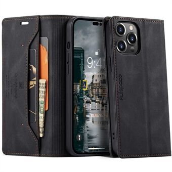 AUTSPACE A01 Series For iPhone 14 Pro 6.1 inch Retro Matte PU Leather Mobile Phone Anti-drop Case RFID Blocking Flip Stand Wallet Cover