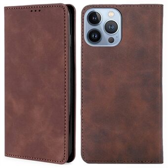 For iPhone 14 Pro 6.1 inch Skin-touch Phone Case Magnetic Adsorption PU Leather Flip Cover Stand Anti-scratch Phone Shell Card Holder