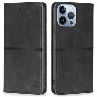 For iPhone 14 Pro 6.1 inch Magnetic Auto-absorbed Stand Function Case PU Leather Cowhide Textured Flip Cover with Card Slots