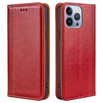 For iPhone 14 Pro 6.1 inch PU Leather Stand Card Slot Case Plaid Pattern Auto Magnetic Closed Shockproof Full Body Protective Cover