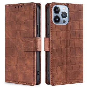 For iPhone 14 Pro 6.1 inch Anti-fall PU Leather Crocodile Texture Phone Flip Wallet Case Skin-touch Feeling Stand Protective Cover