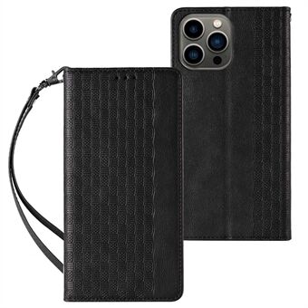 For iPhone 14 Pro 6.1 inch Imprinted Pattern Magnetic Auto-closing Phone Case Shockproof PU Leather Wallet Stand Cover with Hand Strap