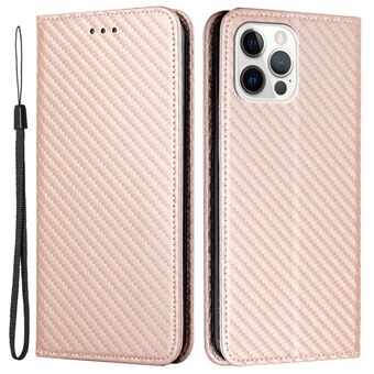 For iPhone 14 Pro 6.1 inch Scratch Proof Carbon Fiber Texture PU Leather Case Auto Magnetic Closed Flip Stand Wallet Cover