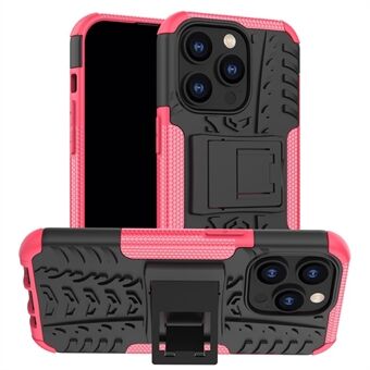 For iPhone 14 Pro 6.1 inch Anti-scratch Cool Tire Texture Phone Case Kickstand Feature Hard PC Soft TPU Well-protected Cover