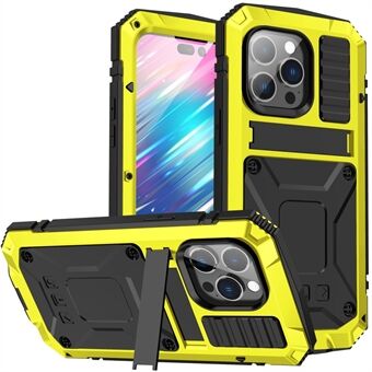 R-JUST Anti-scratch Back Cover for iPhone 14 Pro 6.1 inch Shockproof Hybrid Phone Case Kickstand with Screen Protector
