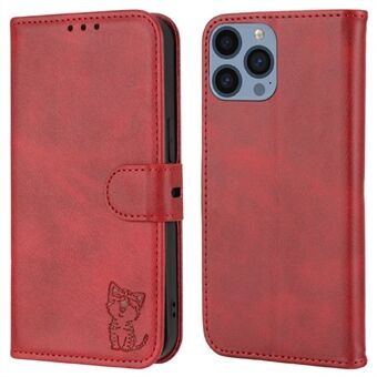 For iPhone 14 Pro 6.1 inch Happy Cat Pattern Imprinted Phone Case PU Leather TPU Wallet Stand Folio Flip Cover