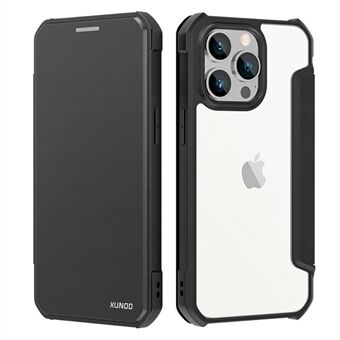 XUNDD For iPhone 14 Pro 6.1 inch PU Leather Folio Flip Case Card Slot Design Clear Acrylic Back Magnetic Absorption Cover - Black