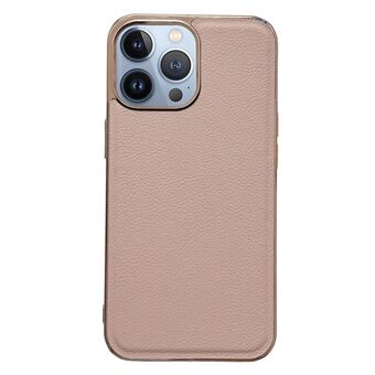 Phone Cover for iPhone 14 Pro 6.1 inch, Anti-scratch Genuine Cowhide Leather+TPU Electroplating Phone Case