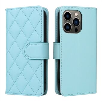 For iPhone 14 Pro 6.1 inch Phone Flip Wallet Case Rhombus Imprinted PU Leather Moblie Phone Stand Cover