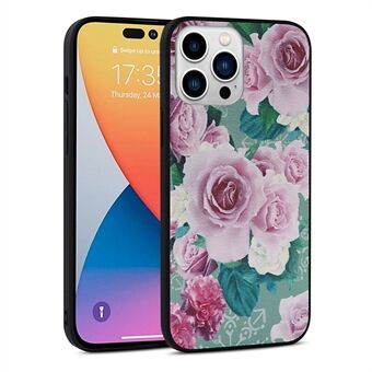 For iPhone 14 Pro PU Leather Coated TPU+PC Case Flower Pattern Printing Protective Phone Cover