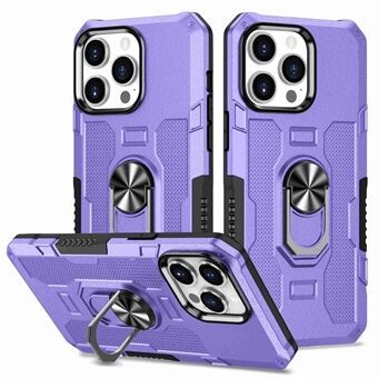 Kickstand Phone Cover For iPhone 14 Pro, Scratch-Resistant PC + TPU Phone Case with Metal Ring Holder Built-in Metal Sheet
