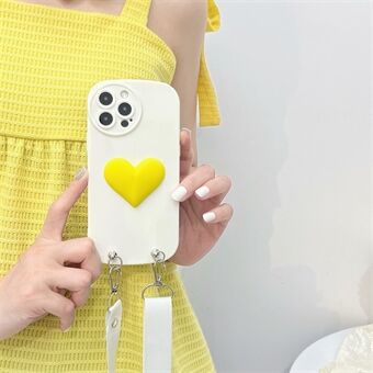JSM For iPhone 14 Pro 3D Heart Shape Decor Anti-drop Soft TPU Case Phone Cover with Shoulder Strap