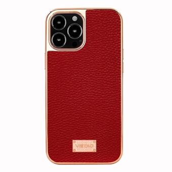 VIETAO For iPhone 14 Pro Shockproof Electroplating Phone Case Litchi Texture PU Leather Coated TPU Protective Phone Cover