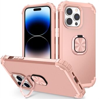For iPhone 14 Pro L-Style Shockproof Phone Case  Kickstand with Ring Holder Protective Phone Back Cover
