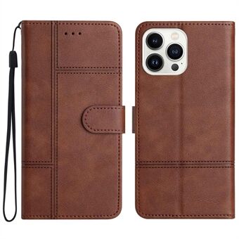 For iPhone 14 Pro Flip Wallet Case, Business Style Impact Resistant Cowhide Texture PU Leather Phone Stand Cover with Strap