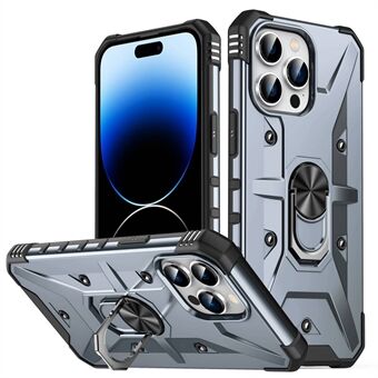 For iPhone 14 Pro Military Grade Ring Car Mount Kickstand Case Hybrid Hard PC Soft TPU Shockproof Protective Cover
