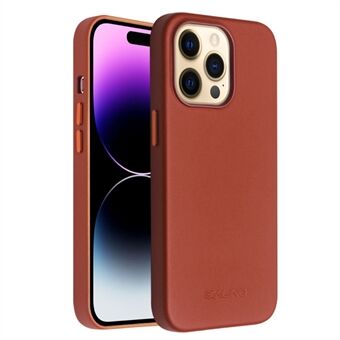 QIALINO Shockproof Case for iPhone 14 Pro Magnetic Phone Case Genuine Leather Hard PC Anti-Fall Case
