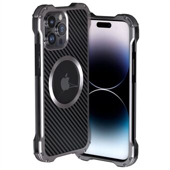 R-JUST RJ-51 For iPhone 14 Pro Back Hollow Design Protective Cover Carbon Fiber PC + Aluminum Alloy Anti-drop Case Compatible with Magsafe Charger