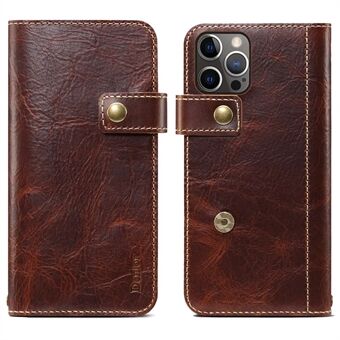 DENIOR Anti-Drop Phone Case for iPhone 14 Pro Genuine Leather Protective Cover Magnetic Clasp Wallet Phone Case with Stand