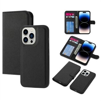 For iPhone 14 Pro Detachable TPU Back Case Cross Texture PU Leather Drop-proof Cover Flip Stand Wallet Shell