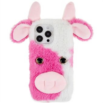 For iPhone 14 Pro Cute Milk Cow Ear Winter Furry Soft TPU Case Winter Phone Protective Shell