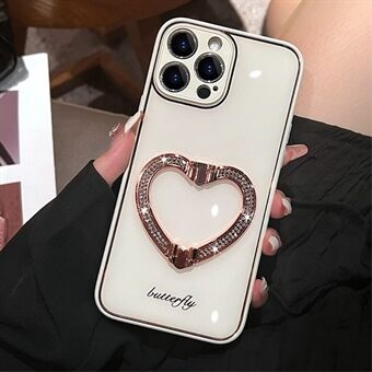 TPU + Acrylic Phone Case for iPhone 14 Pro Anti-Scratch Protective Case Rhinestone Decorated Heart Shape Kickstand Phone Cover