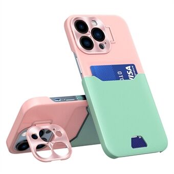 For iPhone 14 Pro PU Leather+PC Phone Back Cover Card Slot Design Drop-proof Case with Metal Lens Guard Kickstand